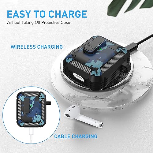 Miniatura 4 de Maxjoy Funda protectora para AirPods, Airpods 2 con bloqueo de generación 2, carcasa rígida militar, resistente a prueba de golpes con llavero