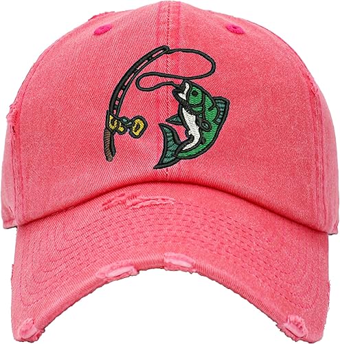 Sombrero de papá bordado de pescado, gorra gráfica de pesca ajustable vintage