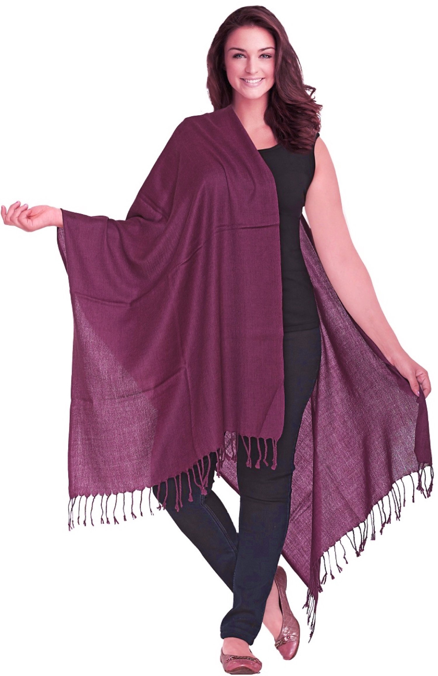 World of Shawls Luxurious Kashmiri 100% Fine Wool Pashmina Shawl Wrap Scarf (Magenta)
