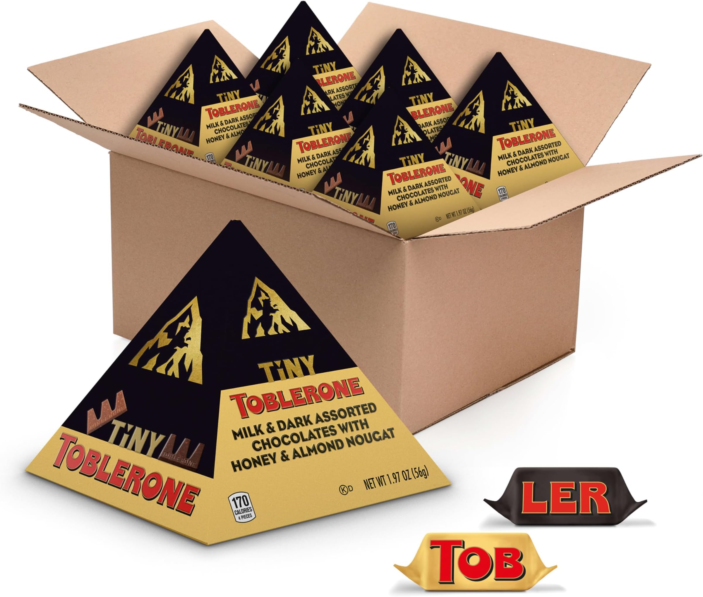 TOBLERONE Tiny Assorted Chocolate Bars Variety Pack (Milk & Dark), Bulk Chocolate, 6 Gift Boxes (42 Total Pieces)