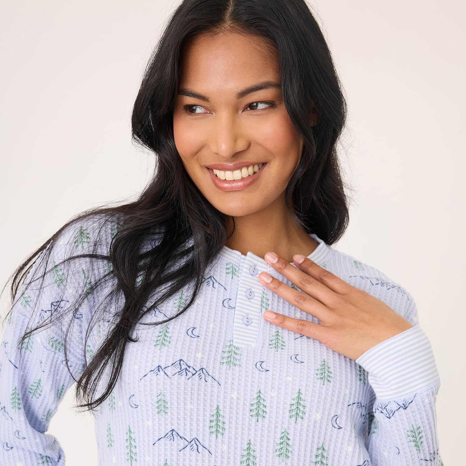 PJ Salvage womens Ski Jammie Classic Long-sleeve Henley Top and Jogger Pant Bottom 2-piece Pajama Set - Image 5