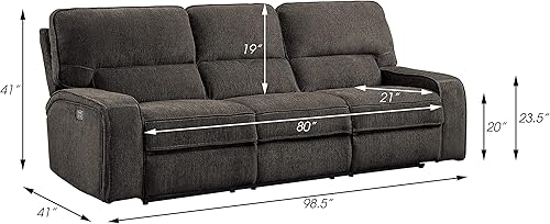 Miniatura 4 de Lexicon Atherton - Juego de sofá reclinable eléctrico de tela de chenilla de 3 piezas, color chocolate