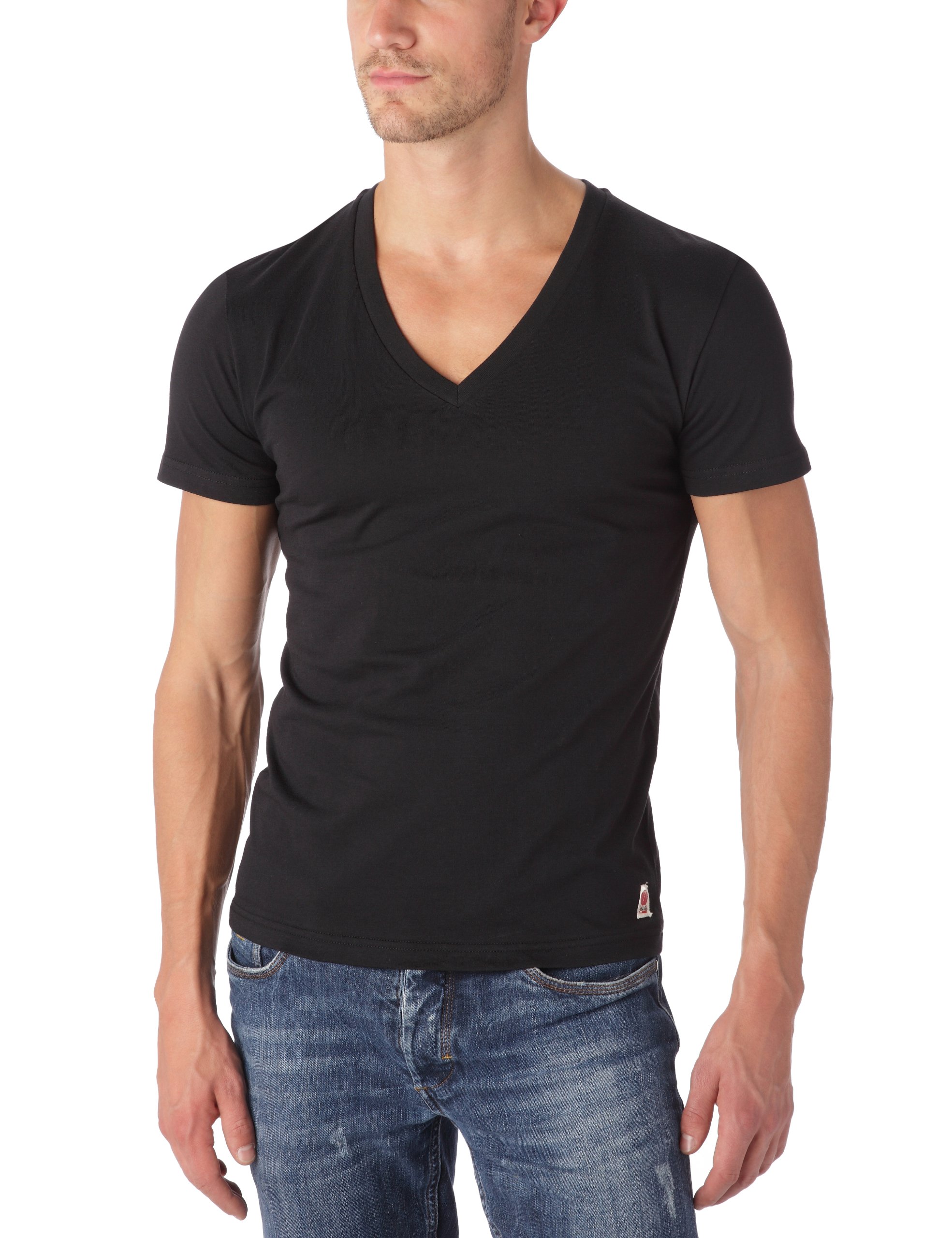 Japan RagsMen's Casual Plain or unicolor T-Shirt - Black - Black - Large
