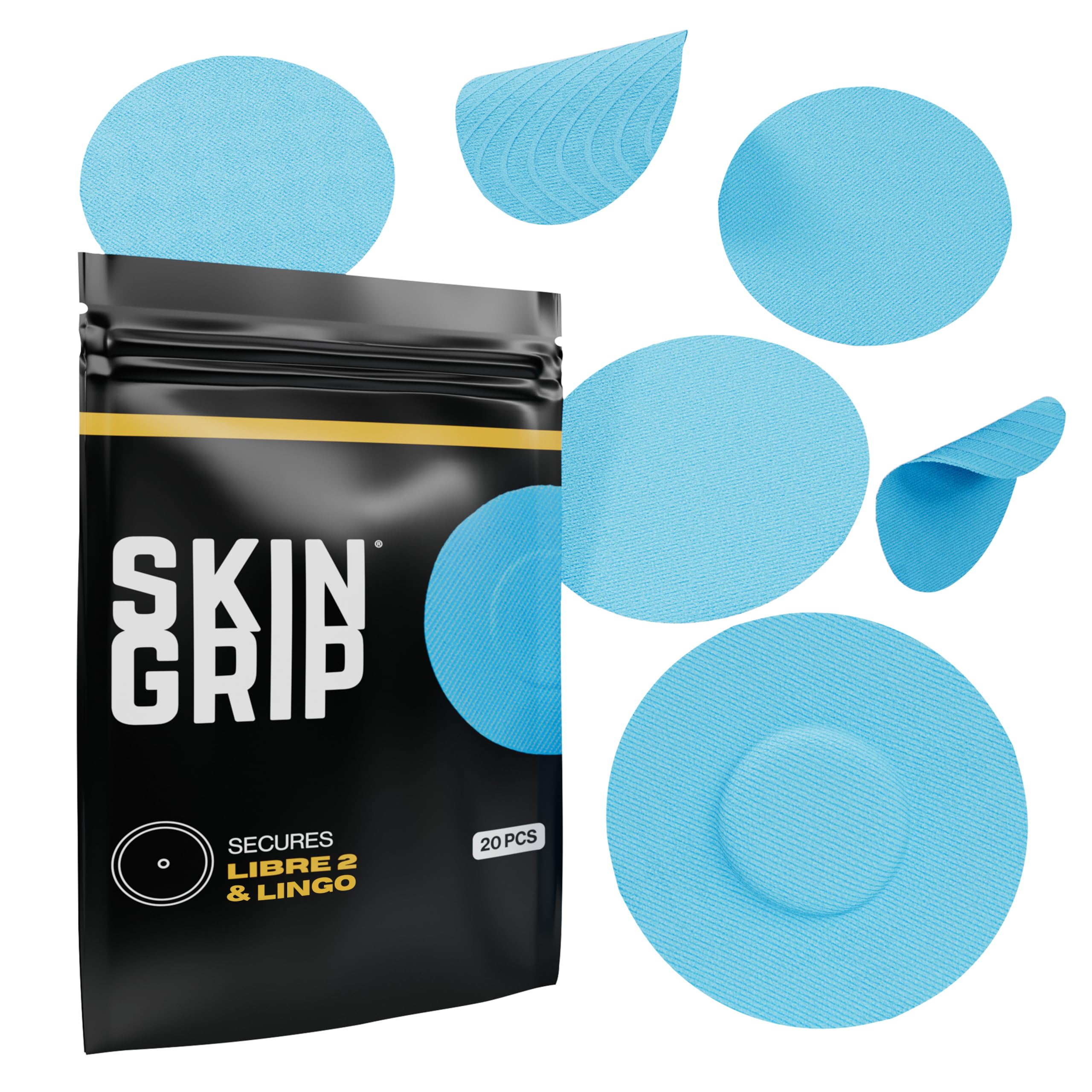 Skin Grip CGM Patches for Freestyle Libre (20-Pack), Waterproof & Sweatproof for 10-14 Days, Pre-Cut Adhesive Tape, Continuous Glucose Monitor Protection(Blue)