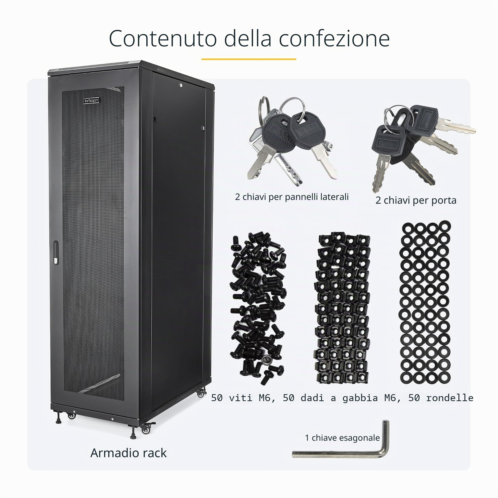StarTech. com 4-Post 42U Server Rack Cabinet, 19 "Armadio rack dati per il montaggio di apparecchiature IT, Stoccaggio armadio di rete full size, navi completamente assemblate
