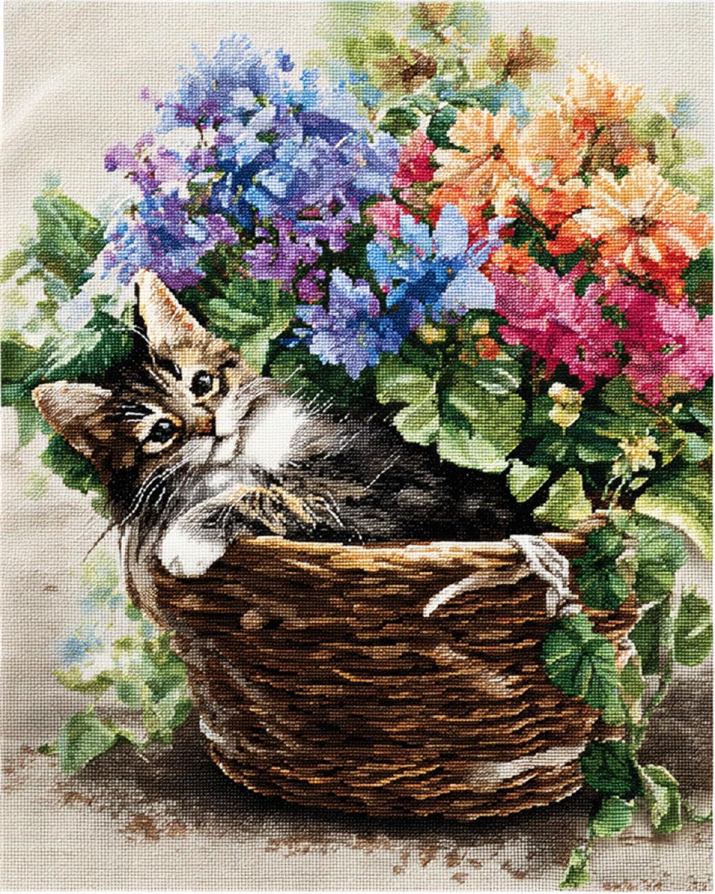 AYAOYANGGO Animal DIY Bead Embroidery Kit Cats and Flowers Beadwork Craft Kit for Beginners,Needlework Set,Preprint Pattern Decor Wall Art 50x60cm