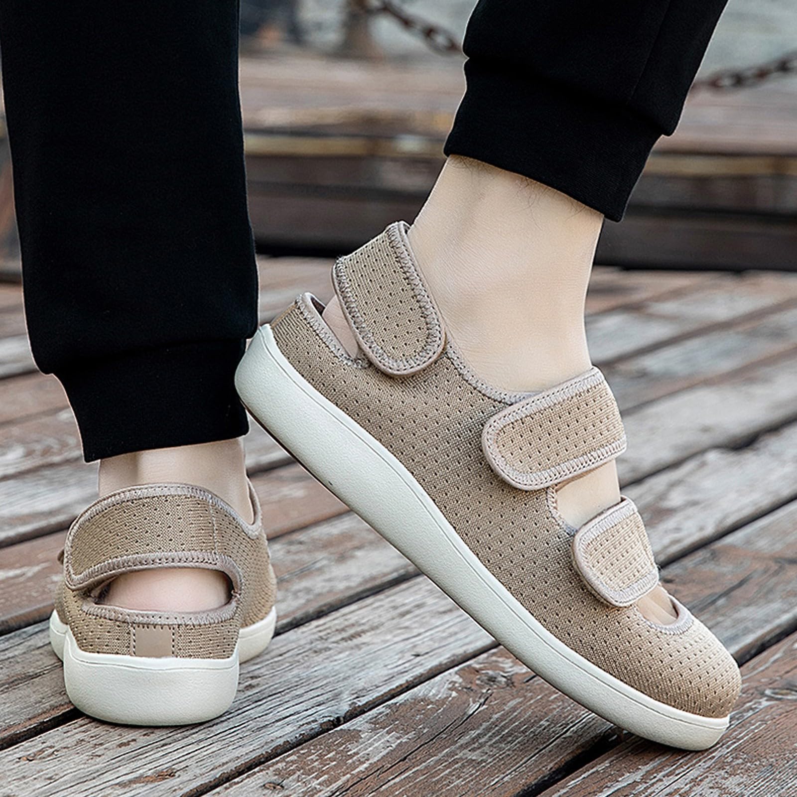 Hsyooes Hausschuhe Damen Klettverschlus Diabetiker Sandalen Herren
