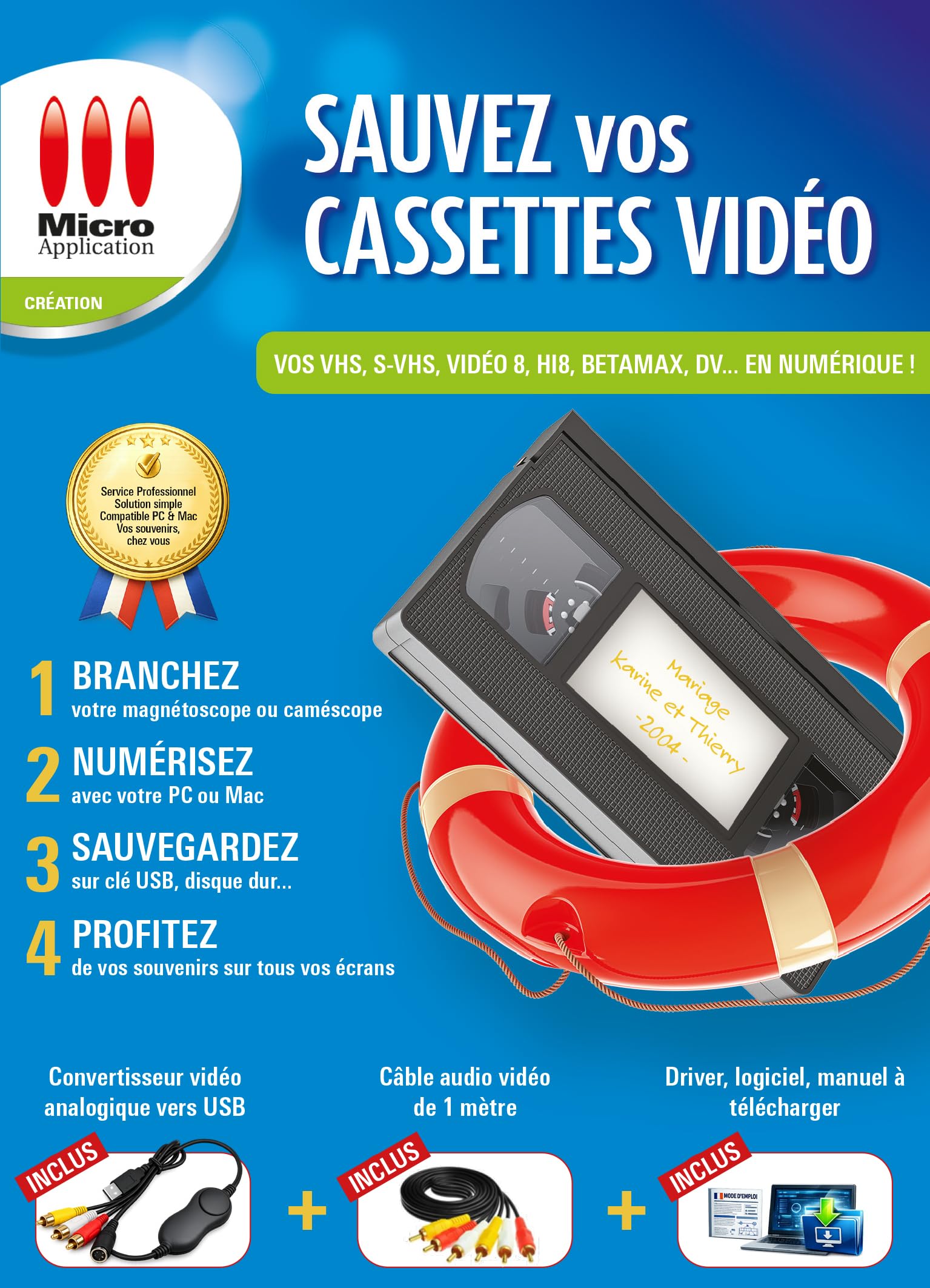 Micro Application - Kit Complet pour Numériser les VHS - Sauvez vos cassettes vidéos - Convertisseur vidéo Inclus - Compatible PC & MAC - Edition 2026