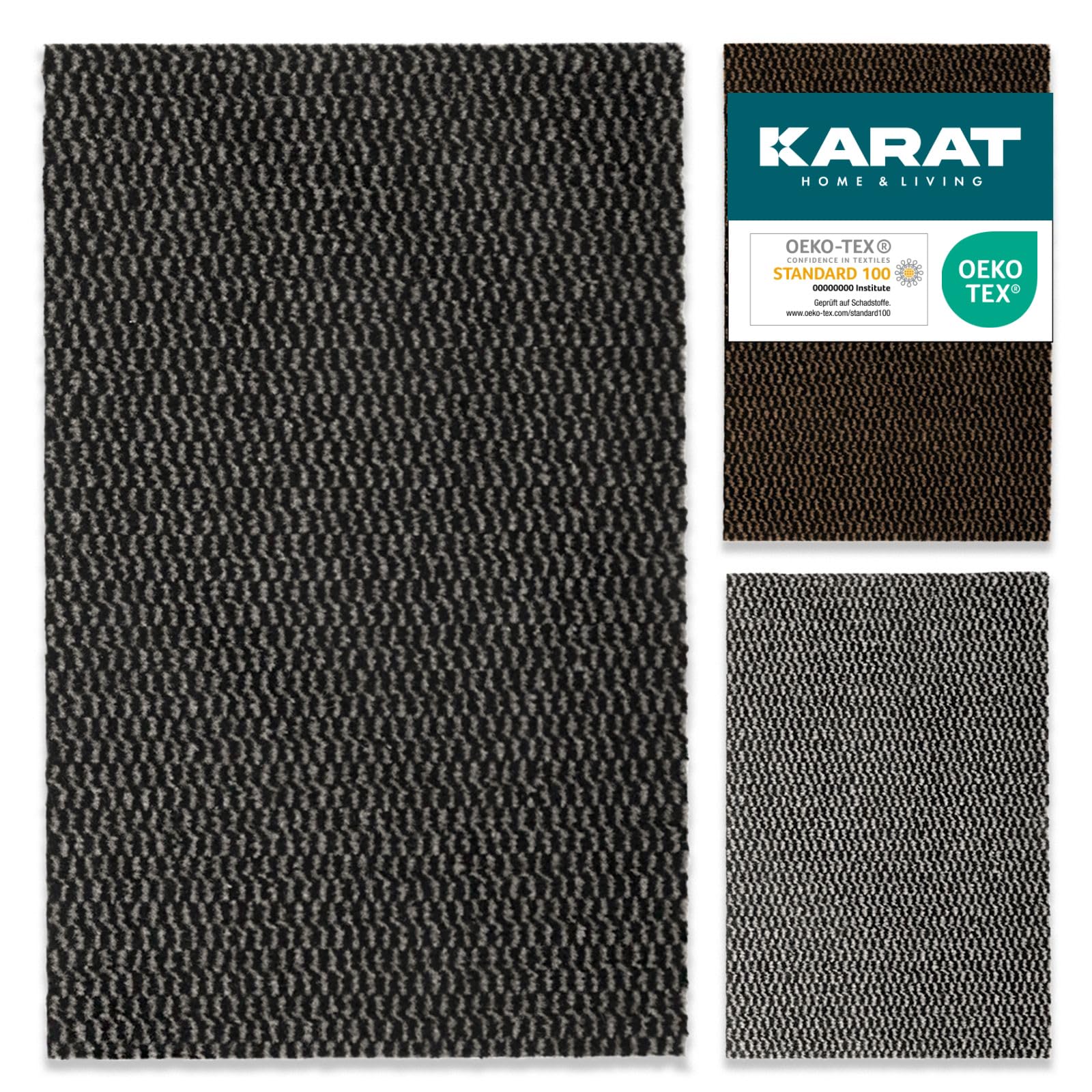 KARAT Felpudo para interior y exterior, alfombra lavable con parte trasera antideslizante, alfombrilla para entrada, venta por metros, a medida (negro-gris, 90 x 800 cm, jaspeado)