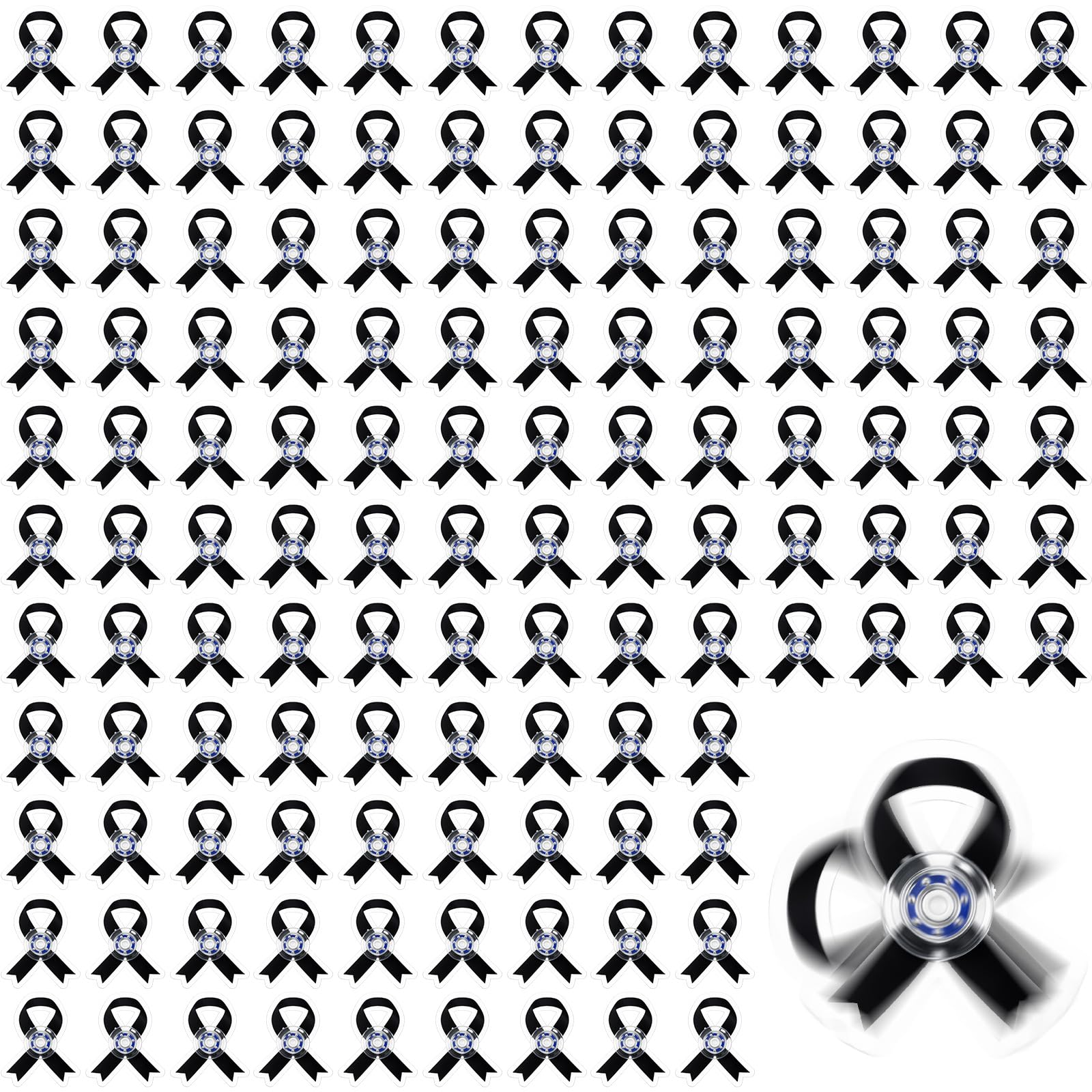 100 Pcs Black Ribbon Fidget Spinners Bulk Melanoma Skin Cancer Awareness