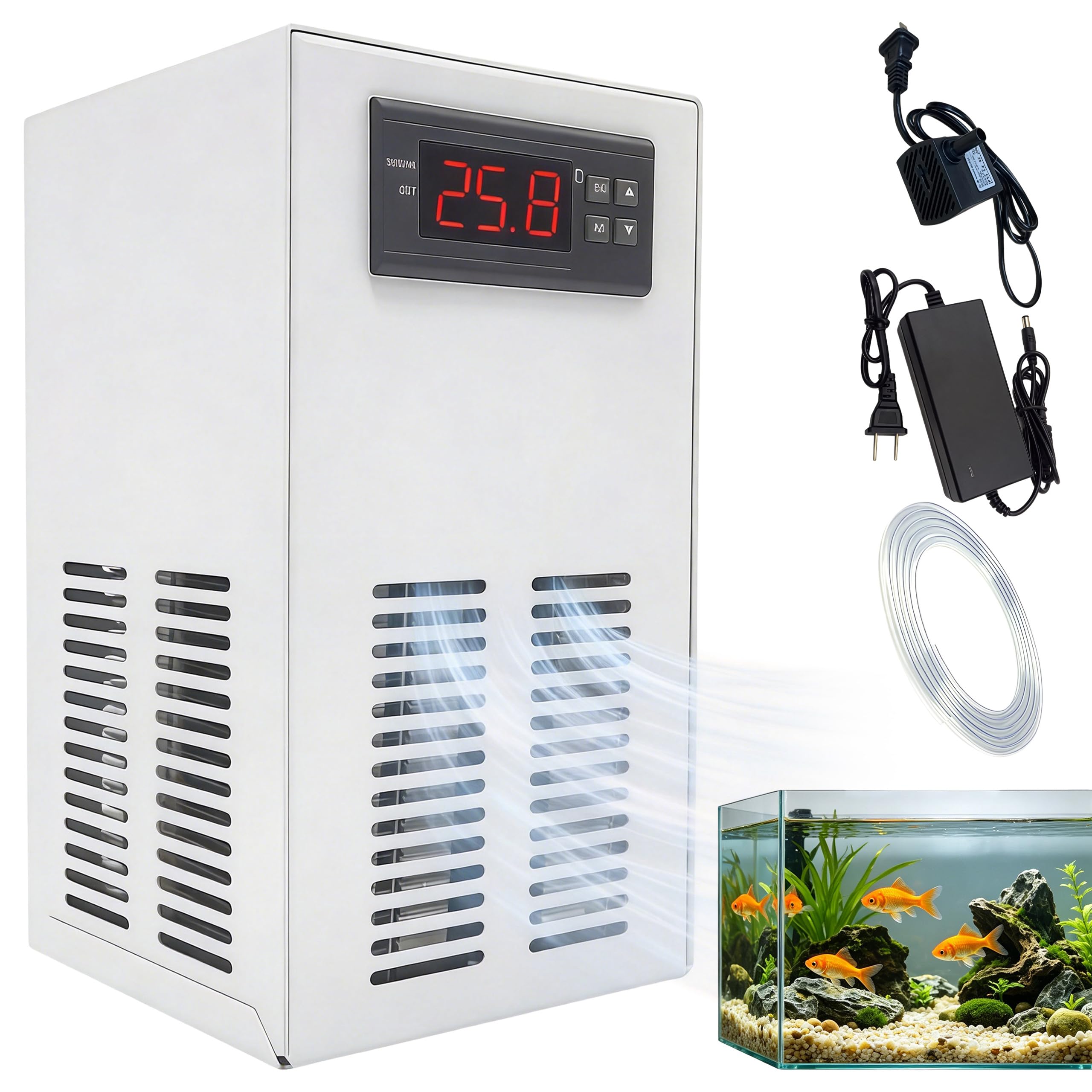 Aquarium-Kühler, 20LGeräuscharmer Wasserkühler, Intelligente Temperaturregelung, Leises Kühlsystem，Wassertanks & Fischtanks