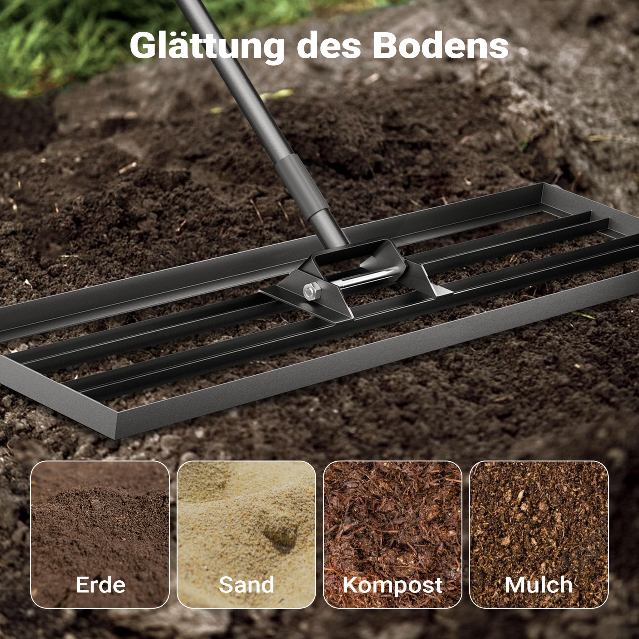 Wiltec Aluminium Rasenrakel 91,4 x 25,4 cm mit 2 m Stiel Gartengerät