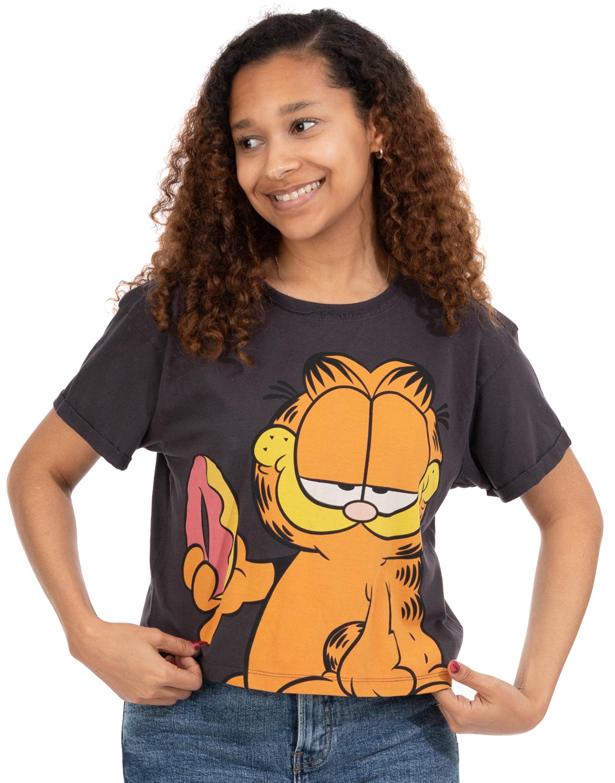 Vanilla Underground Garfield Womens Grey Character Cropped Short Sleeved T-Shirt (Small) from B&Q