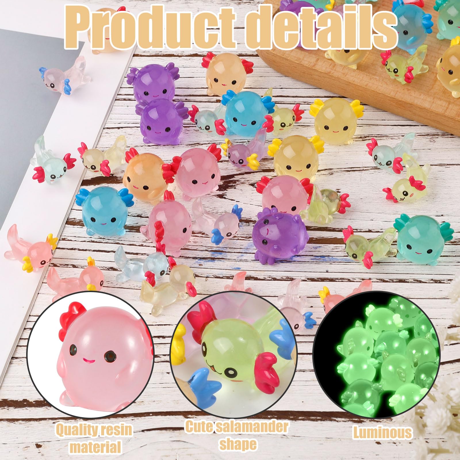 48pcs Mini Resin Axolotl, 2 Styles Tiny Miniature Axolotl Figurines Glow in The Dark Small Axolotl Ornament Toy for DIY Craft Garden Landscape Dollhouse Potted Plant Decorations - Image 4