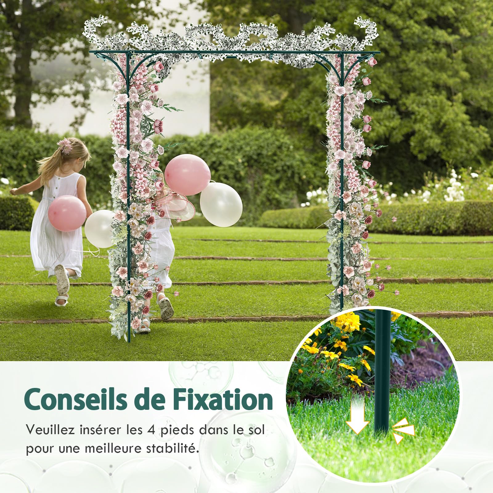 GOPLUS Arche de Jardin en Fer Forgé 205 cm, Treillis pour Diverses Plantes Grimpantes, Arche de Décoration Intérieure et Extérieure pour Cérémonie, Mariage, Jardin, 205 x 52 x 205 cm
