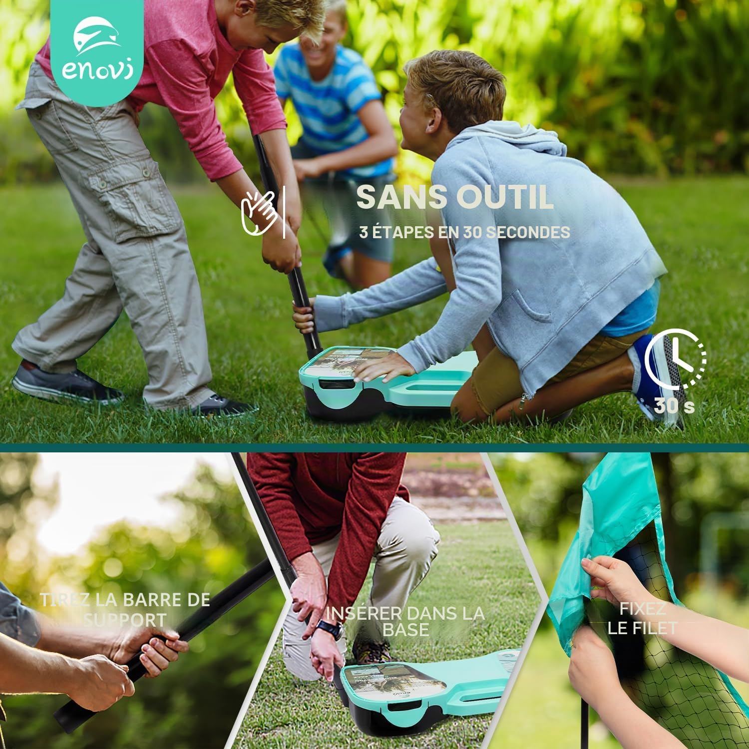 EasyGo Lot de volants de badminton avec 4 raquettes, filet de badminton, 4 volants de badminton, boîte de rangement portable