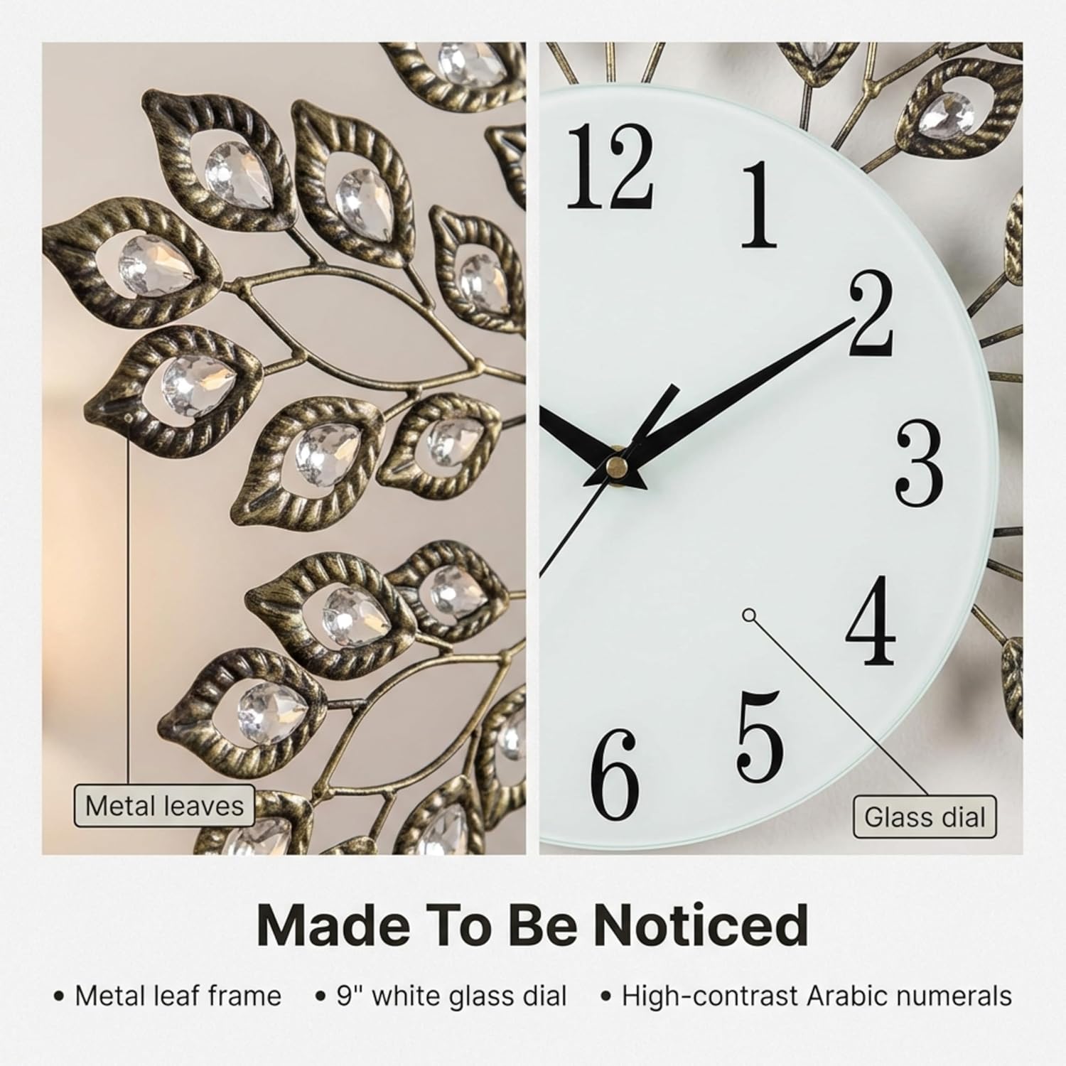 Lulu Decor, 25” Antique Metal Wall Clock, 9” White Glass Dial with Arabic Numbers, Decorative Clock for Living Room, Bedroom, Office Space