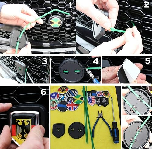 Miniatura 4 de Bandera de El Salvador para coche, camión, escudo negro, parrilla emblema cromado, 2.6 x 3.1 pulgadas