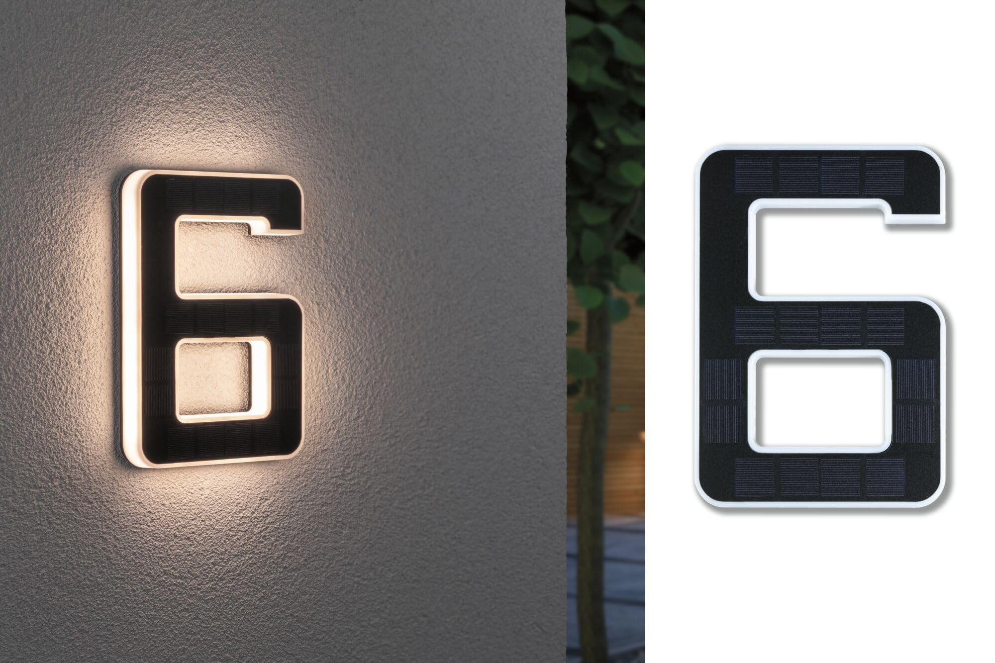 Paulmann 79847 LED Solar Hausnummer 6 IP44 Warmweiß Akku wechselbar incl. 1x0,2 Watt Solarleuchte Schwarz Solarlampe Kunststoff Solarlicht 3000 K