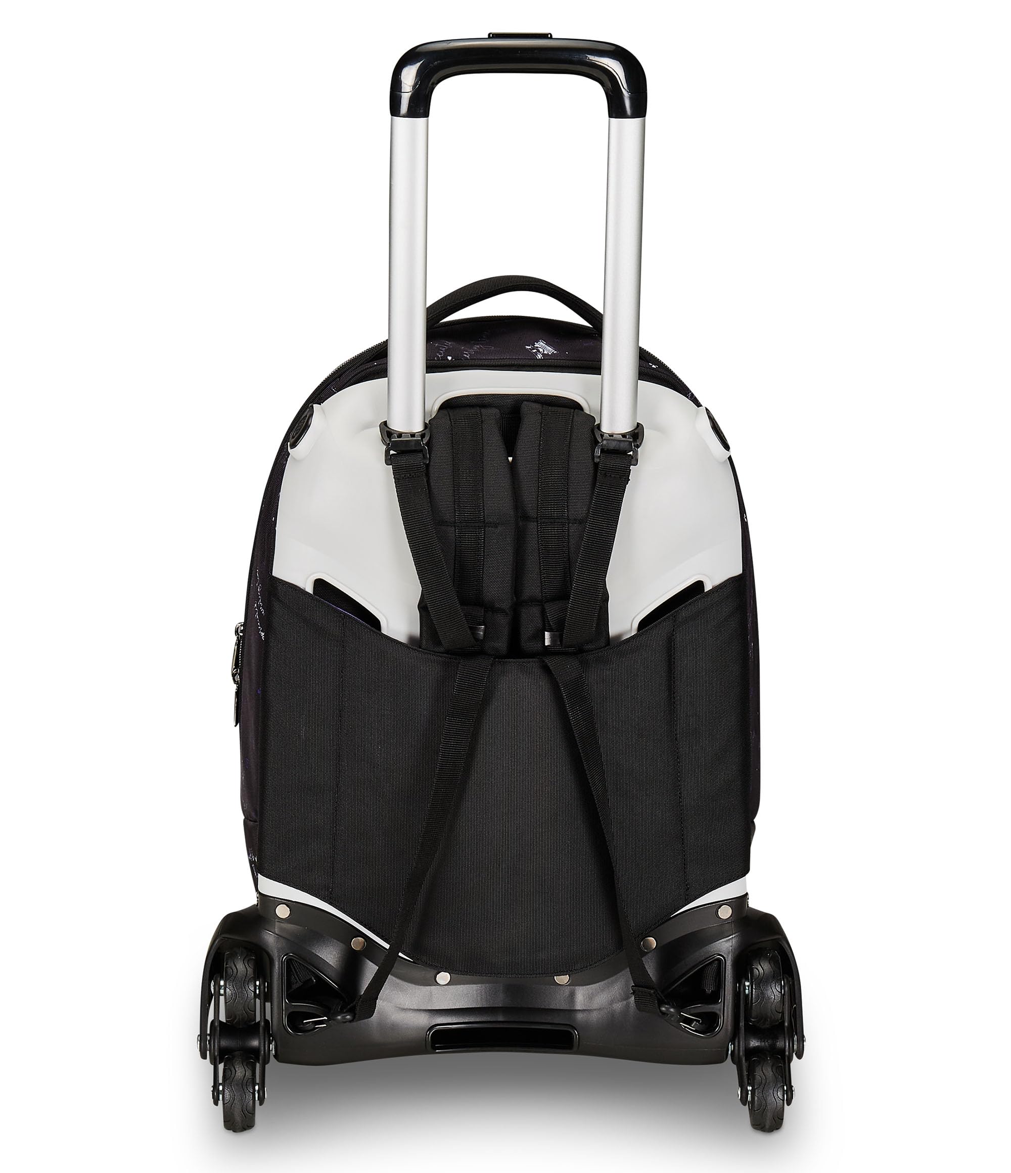 Seven Trolley Scuola Jack 3 Ruote, MERCOLEDÌ - BE THE STRANGE YOU WANT TO, Nero Viola - 3 in 1, Triplo Uso, Zaino Con Carrello Sganciabile, Tasca Porta Borraccia, Zaino Scuola Ragazza