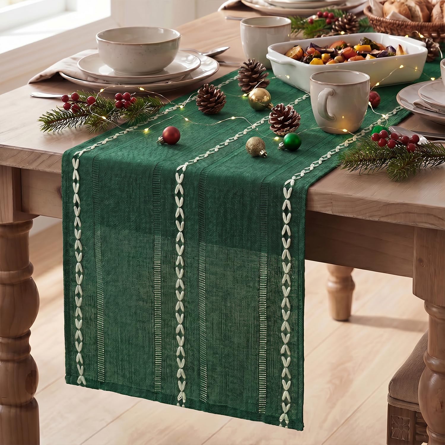 Artoid Mode Green Rustic Hollow Boho Christmas Table Runner 33x230 cm