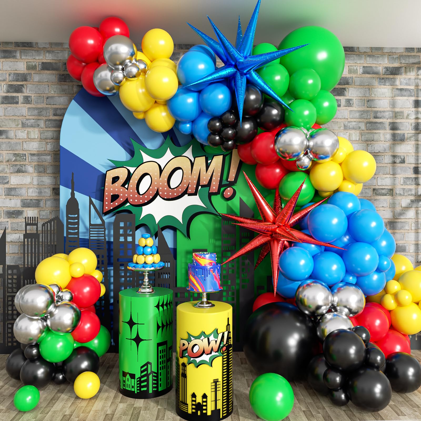 Photo 1 of 137pcs Red Blue Yellow Green Black Balloon Arch Garland Kit with Balloons for Birthday, Carnival, Video Game Super Balloons Arch for Themed Party Decorations