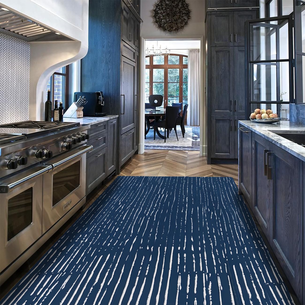 180x210cm Descente de lit Bleu marine Rayures abstraites Poils courts