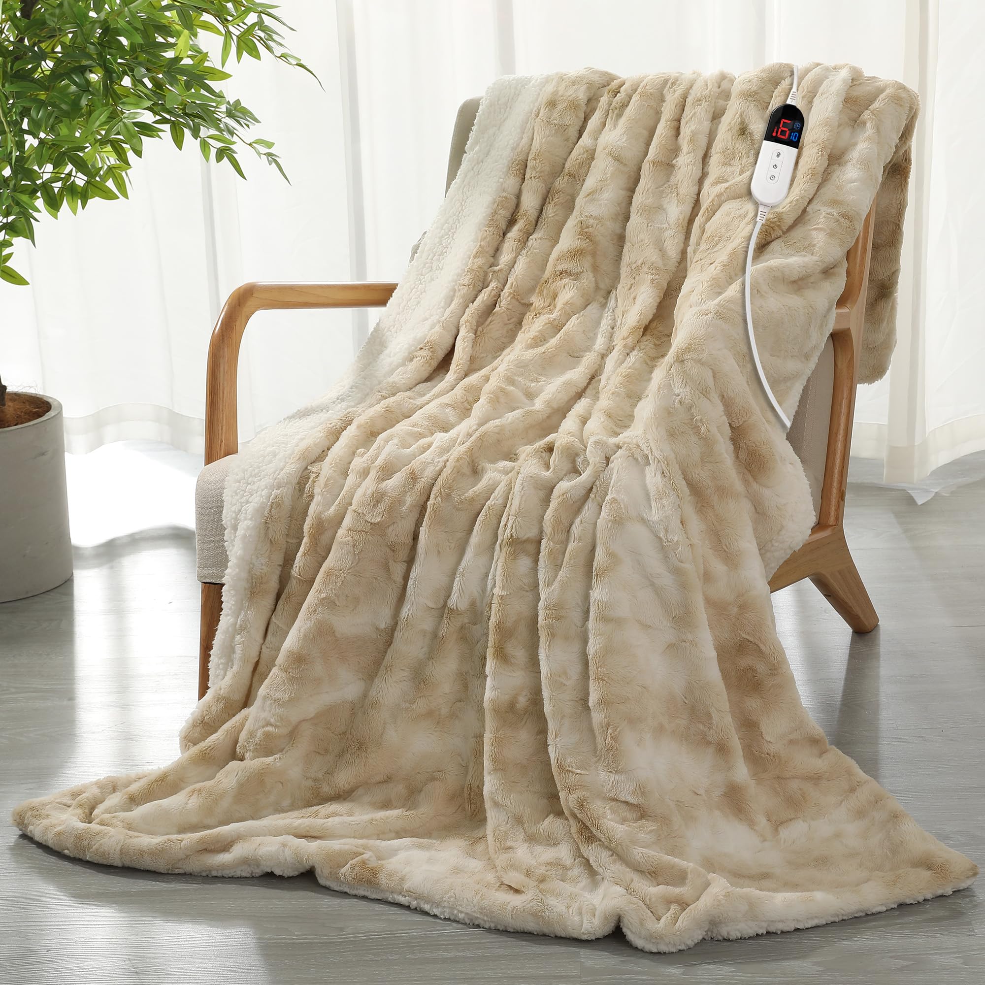 COZYTY Manta térmica con apagado automático, 130 x 180 cm, 6 niveles de calor y apagado automático de 10 horas, protección contra sobrecalentamiento, lavable a máquina, manta térmica de forro polar