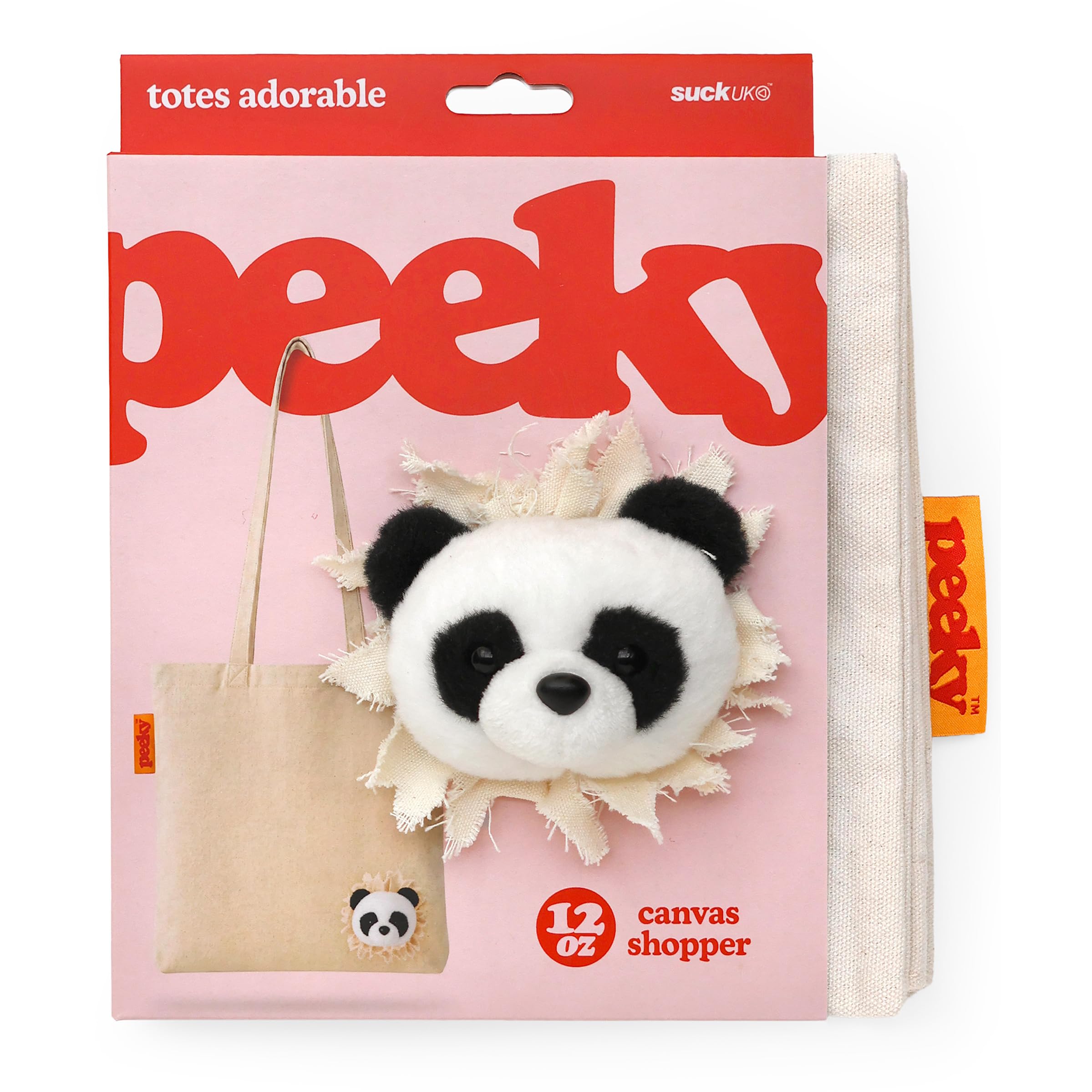 Suck UK Peeky Panda Canvas Tote Bag with Plush Panda Head | 12 oz Natural Cotton Reusable Shopping Bag | Novelty Gift for Animal Lovers