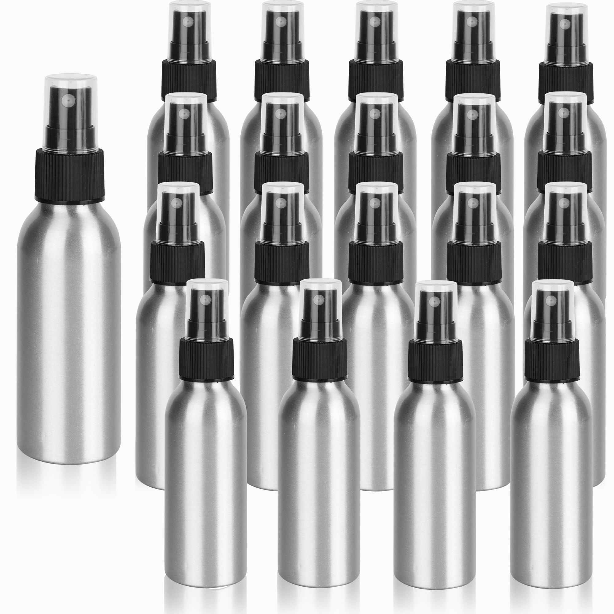 Axigundaone 20 Pcs100 ml Aluminum Spray Bottles Bulk, 3.5 ozFine Mist Metal Bottles for Atomizer, Small Aluminum Spray Bolttles for Travel, Essential,