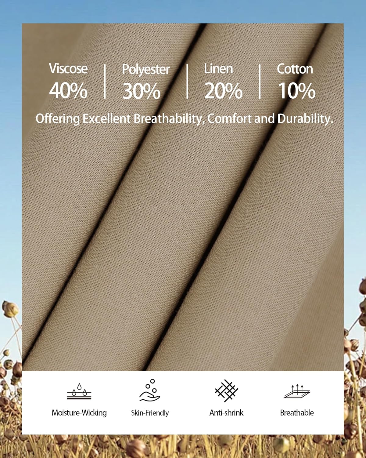 Mens Linen Pants Casual Elastic Waist Drawstring Pants Loose Straight Linen Pant Beach Trousers with 4 Pockets - Image 5