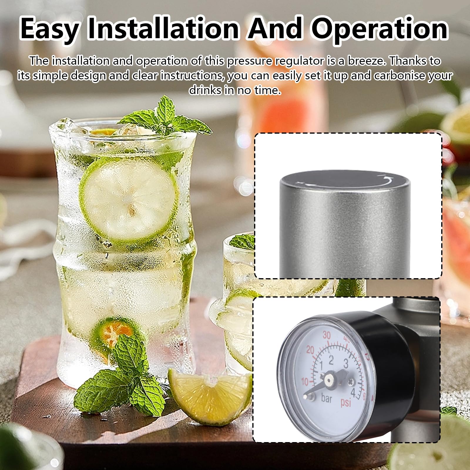 Riduttore Di Pressione Co2, 2 In 1 Mini Regolatore Di Pressione CO2, Regolatore Di Gas Co2 In Rame Manometro Di Soda Con Adattatore Da 3/8" A Tr21.4, Per Produttore Di Minerale Soda Birra