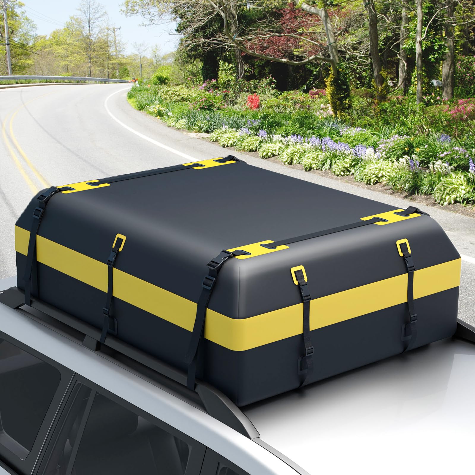 Box da tetto VDPMAA320 320 litri chiudibile nero + barre portapacchi Sherman compatibile con Suzuki Ignis a partire dal 16