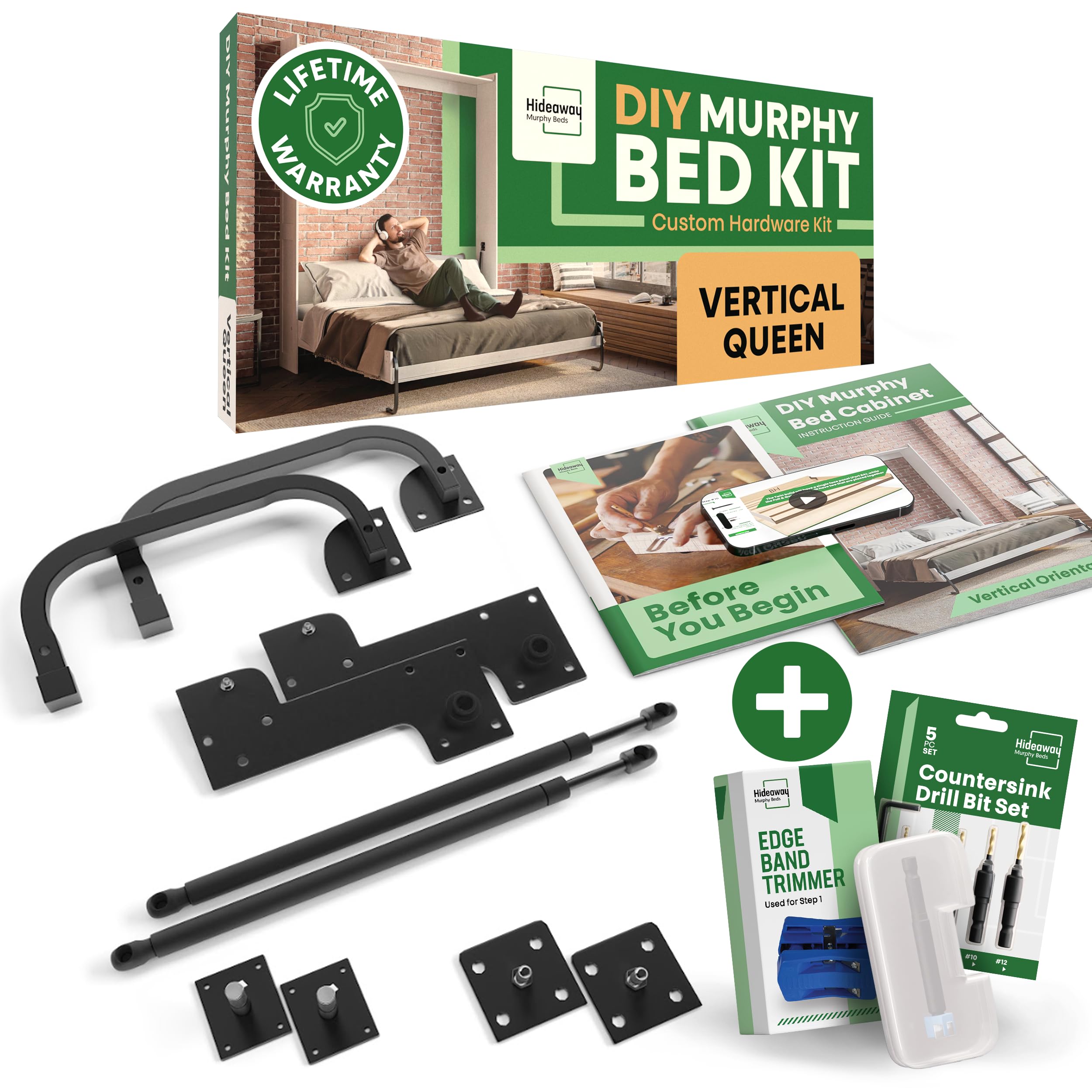 Hideaway Murphy Beds DIY Kit Queen | Hardware Kit Queen for Wall , Cabinet Queen Kit Vertical, Vertical Queen Frame, Deluxe Mechanism Kit with Bonus Tools
