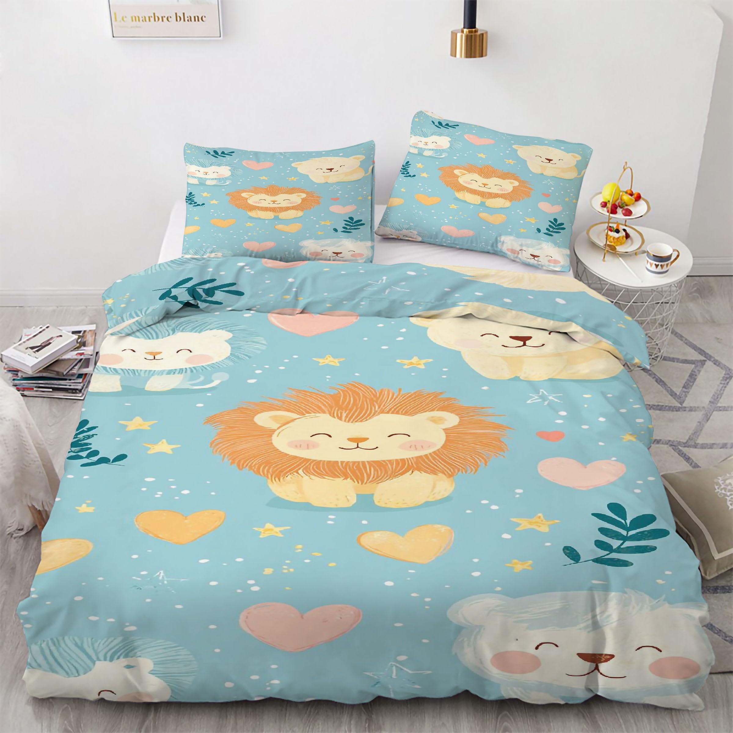 Housse de couette 220x240 lion avec 2 taies d'oreiller en microfibre douce Kg455