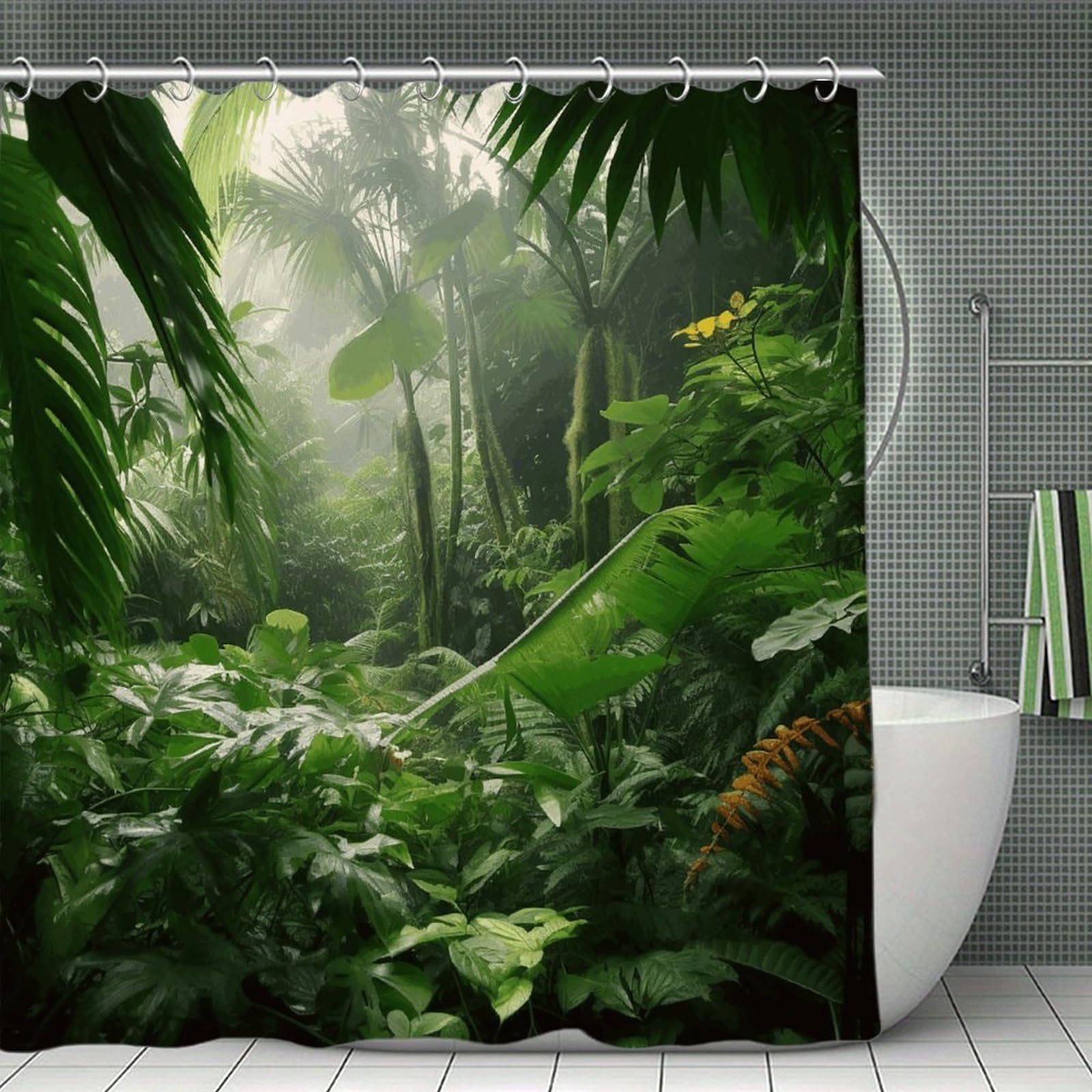 FekiLoot Tropical Rainforest Shower Curtain Minimalist Aesthetic Bath Curtain with Hooks Simple Water Resistant Bathroom Shower Curtains Cute Blackout Privacy Curtains Cloth Curtain