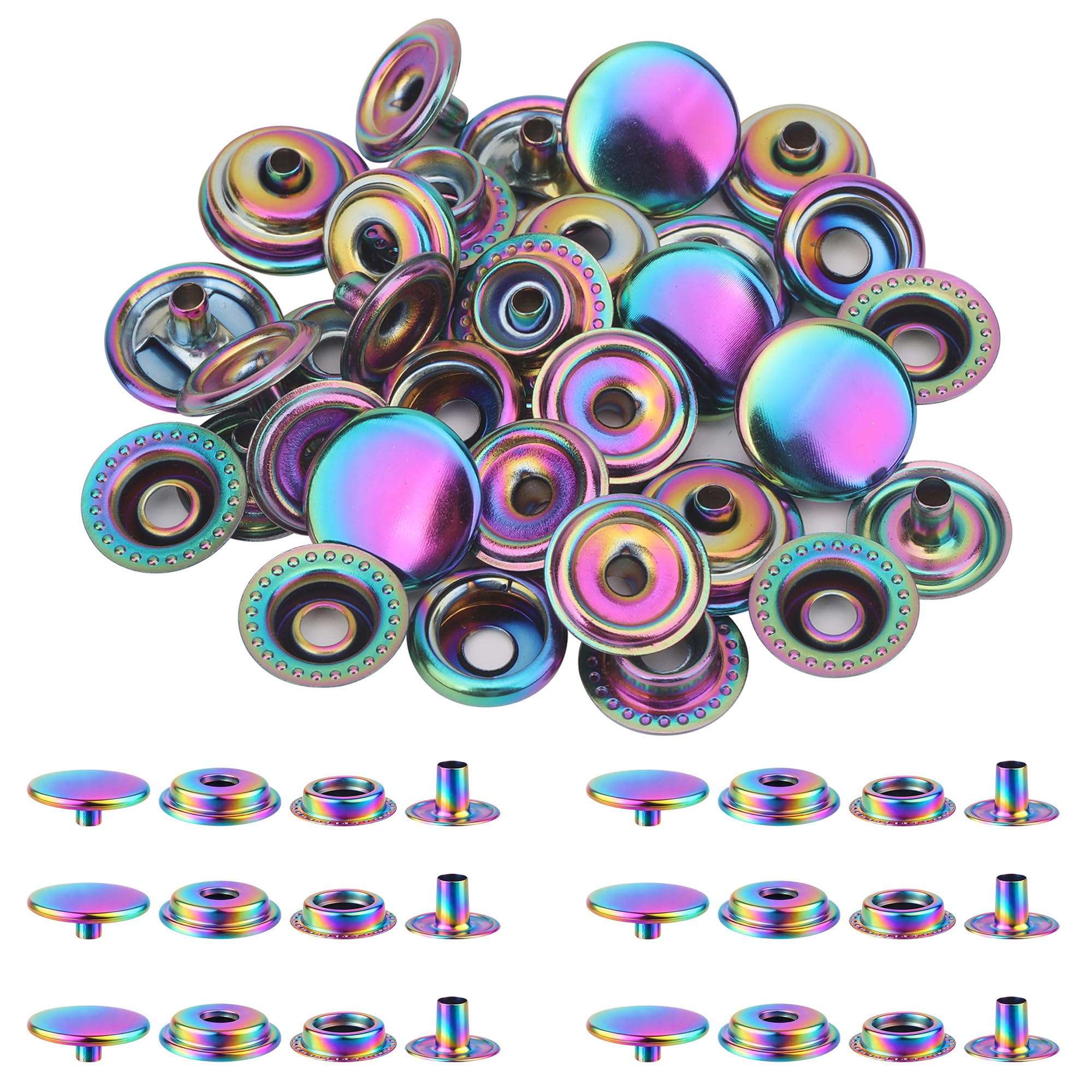 Trimming Shop Rainbow 15mm Press Studs 4 Part No Sew Buttons, 20pcs