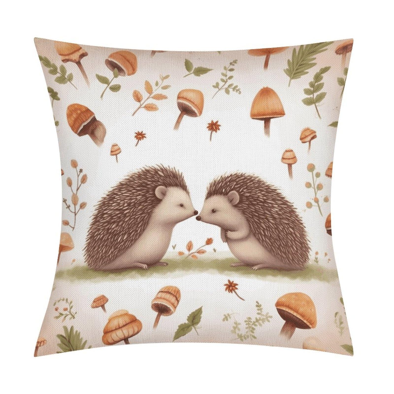 JTREHY Nature Lovely Hedgehog Lovers Throw Pillow Covers Farmhouse Pillow Cover Standard Pillow Shams Decorative Square Pillowcases Soft Pillow Cases Wrinkle Fade Resistant for Couch Home 18x18 Inch