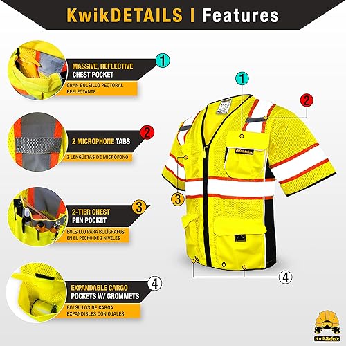 Miniatura 4 de KwikSafety - Charlotte, NC - Chaleco de seguridad Clase 3 para hombres y mujeres PPE Hi Vis, reflectante ANSI OSHA