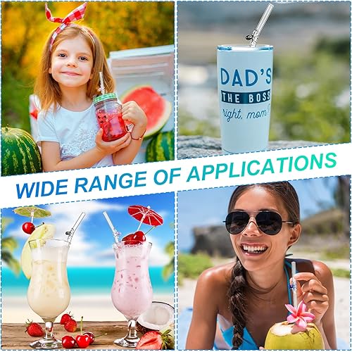 Miniatura 5 de Yinkin 6 popotes de vidrio de pulpo, popotes de vidrio reutilizables con diseño de 8 pulgadas, coloridas pajitas de cóctel rectas y dobladas con 2