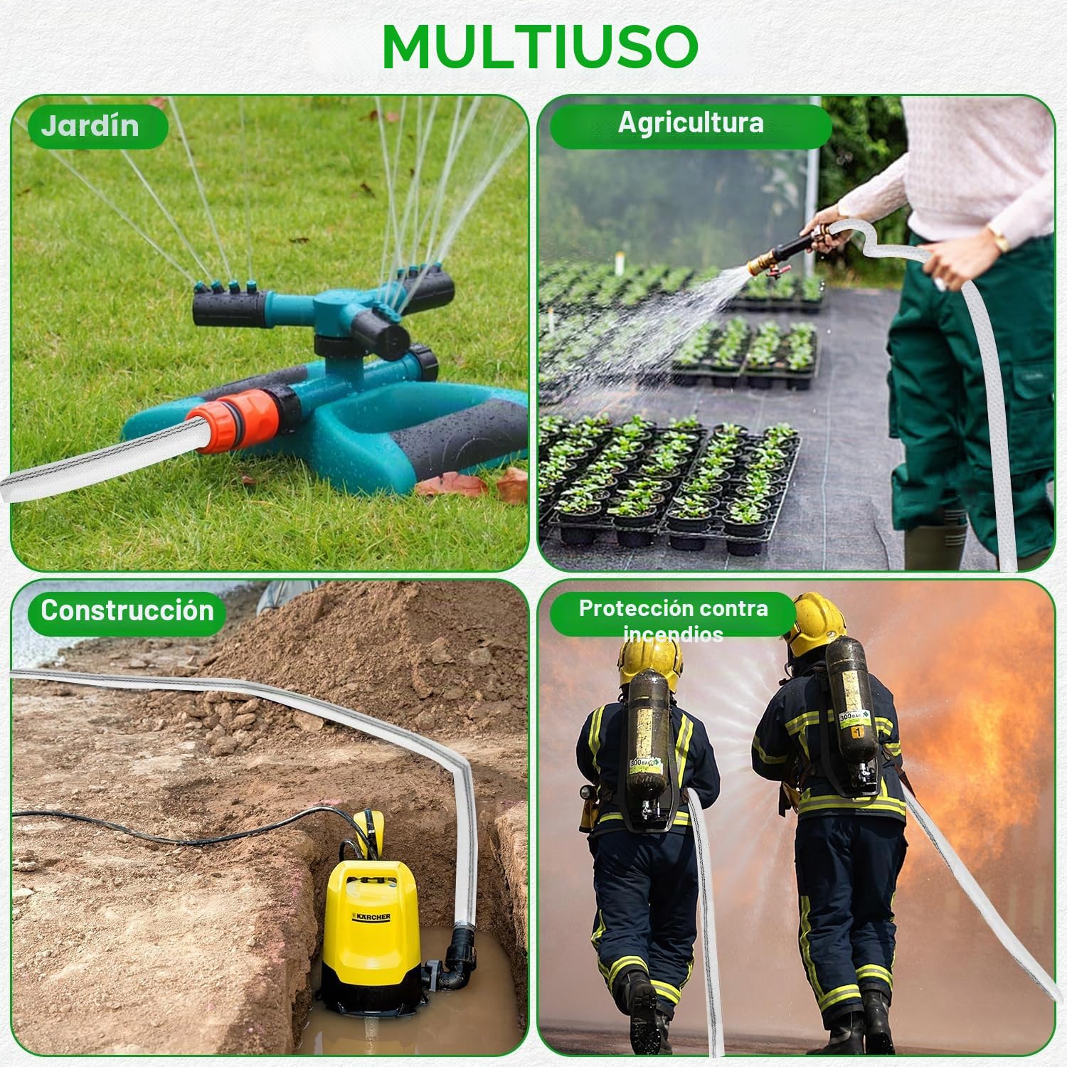 KOVSGQ Manguera Plana Ø 1 1/2 Pulgadas Manguera De Evacuación 20mx38mm Manguera De Tejido con 4 abrazaderas Mangueras Industrial para Bomba De Agua Sumergible o Bomba Aguas Sucias