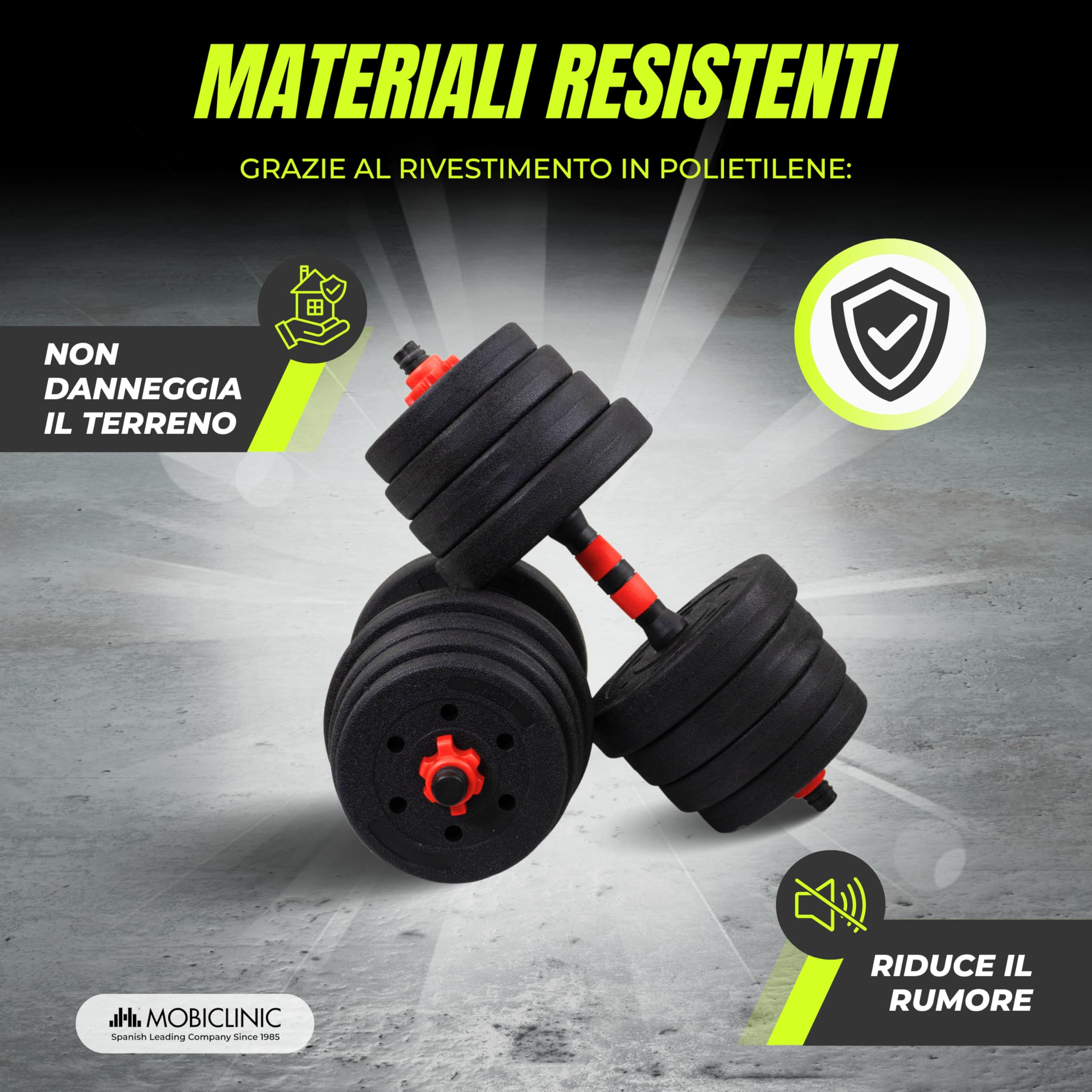 Mobiclinic®, Manubri regolabili 30 kg, 2 in 1, Set di Pesi, Manubri, Barra di Collegamento, Portatile, Impugnatura Antiscivolo, Maxifit, Palestra Domestica, Fitness