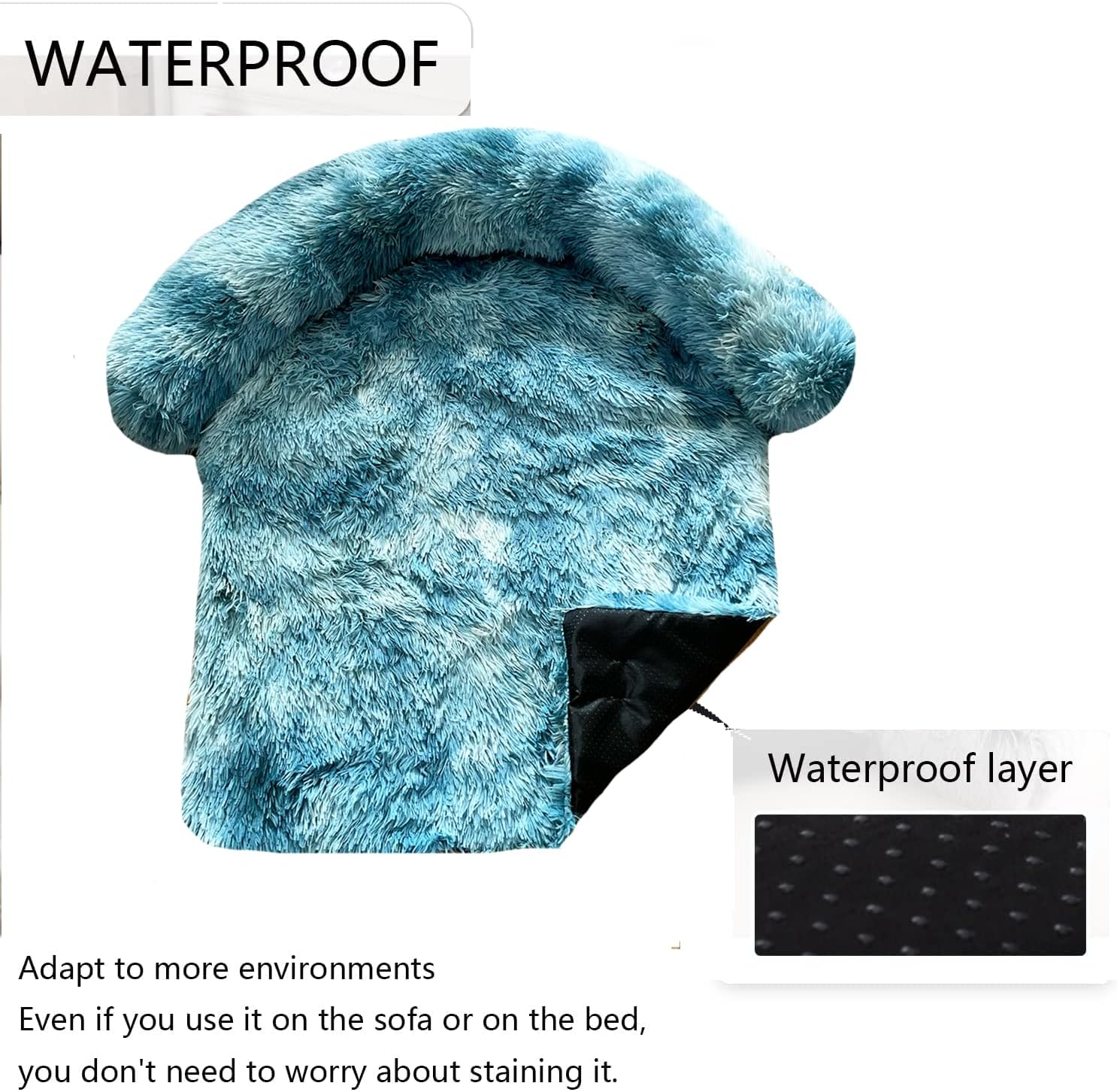 review Calming Dogs/Cats Bed Fluffy Plush Dogs/Cats Mat for Furniture Protector with Waterproof Lining, Removable Washable Cover for Large Medium Small Dogs and Cats(Tie-dye Blue,XL)