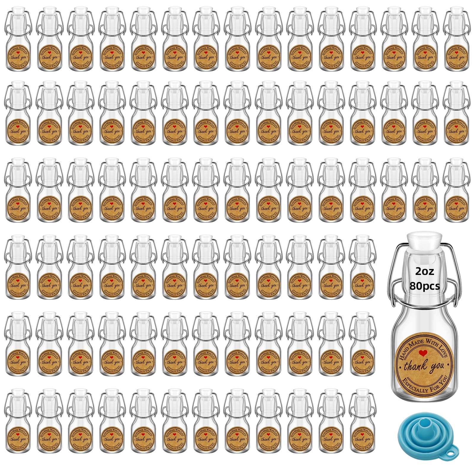 eispap 20Pcs White 2 oz Mini Swing Top Glass Bottles, 60ML Mini Storage Bottles, with Lids Kraft Decoration,Small Glass Bottles,for Wedding Themed Party Favors (20)