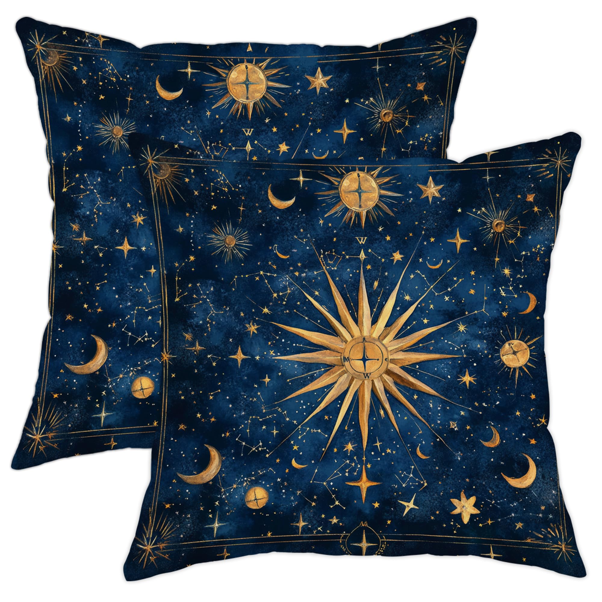 Celestial Pillow Covers Set of 2, Navy Blue Star Sun Moon Throw Pillow Cases, Outdoor Decorative Square Cosmic Decor Cushion Covers for Home Sofa Bed Couch 16x16 Inch — image 1