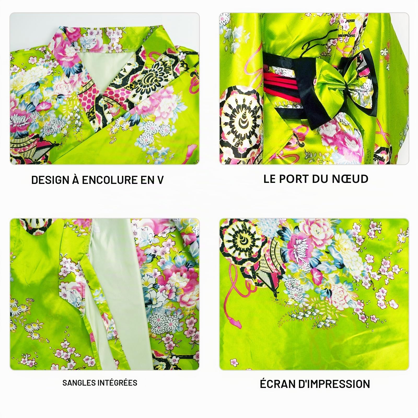 5 Pièces Kimono Japonais Femme, Tenue de Yukata Style Set avec Éventail, Maske, Cheveux, Carnaval Costume, pour Fête ou Spectacle