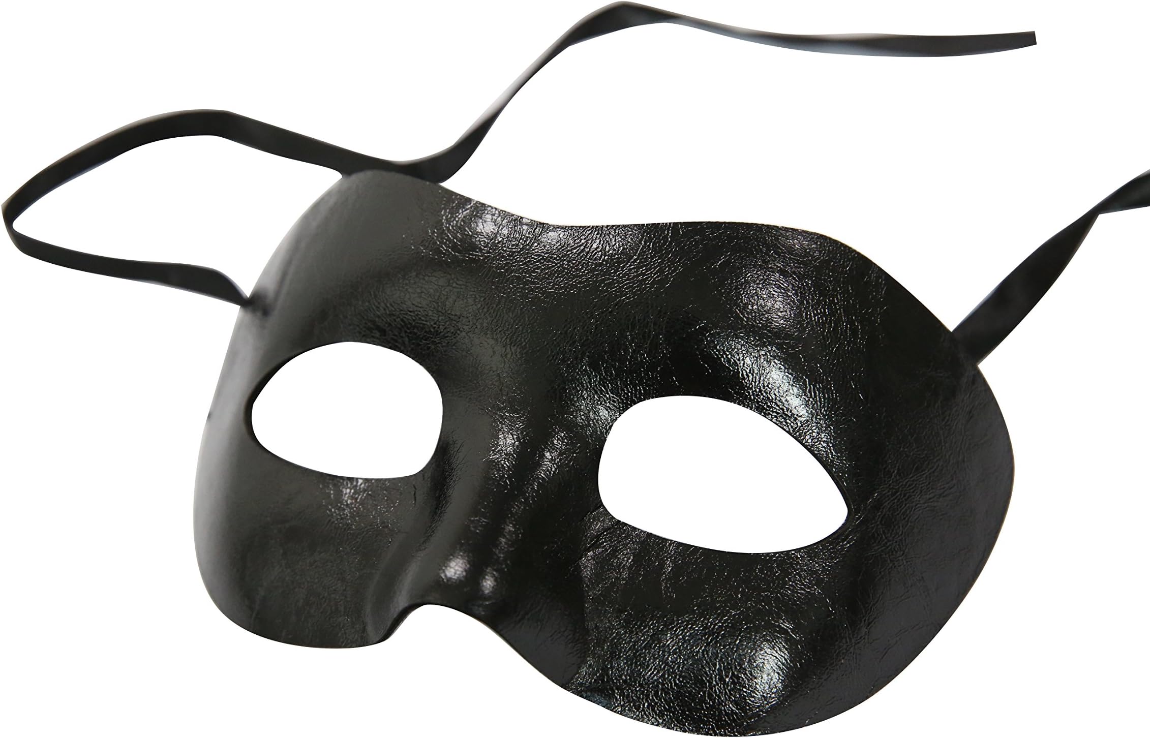 High-Gloss Black PU Leather Men's Masquerade Mask with Skin Texture Design (Black High-Gloss)