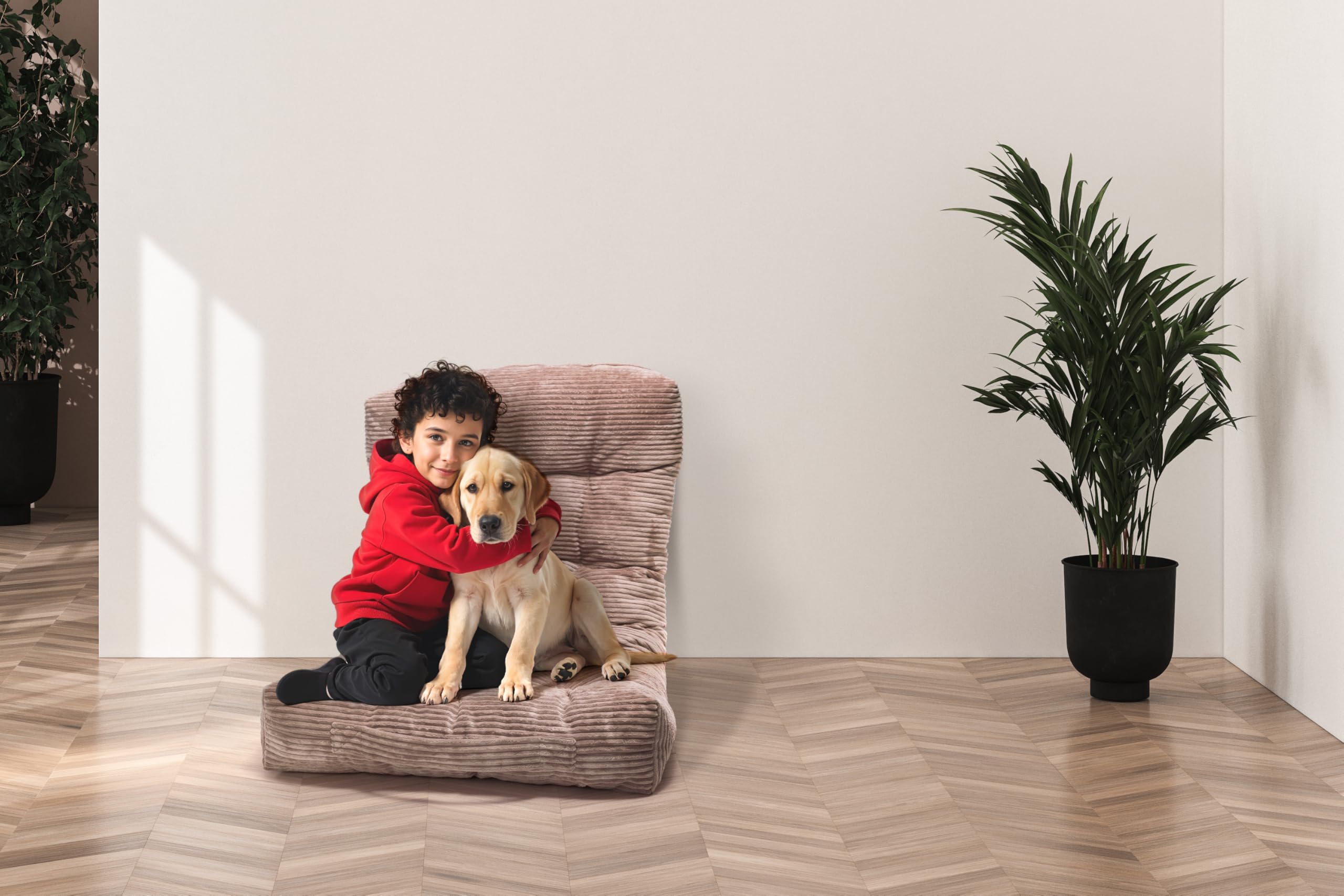 Ecopuf - Bodenmatratze Kinder - Bodenkissen Kinderzimmer - Gesteppt, aus Cord, 70 x 120 x 15 cm Groß, mit Griff - Vielseitige Bequeme Matratze für Kuschelecke, Leseecke - SZ61 Puderrosa