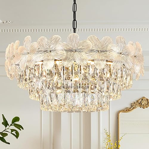 11 lámparas modernas de cristal de 24 pulgadas, 6 niveles, color negro, lámpara de araña de lujo para sala de estar, comedor, cocina, entrada,