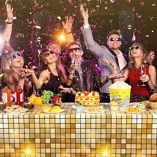 Miniatura 7 de Riakrum 3 manteles de plástico para fiesta de discoteca de los años 70, decoraciones de fiesta de discoteca, mantel de fiesta de Las Vegas,